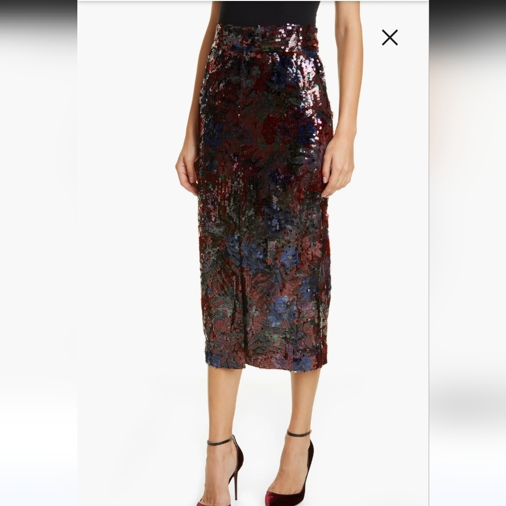 Roseanna Woodcut Sequin Midi Pencil Skirt, Sz 40/US 8 - Picture 2 of 15